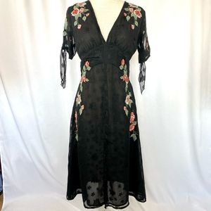 Top shop Embroidered Midi Dress Lined Sheer Stars Sz 6